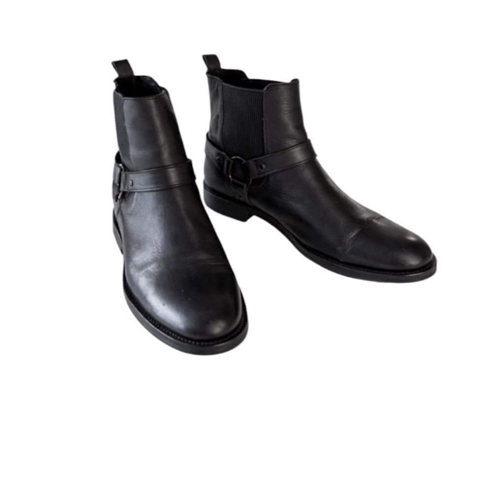 Paruno Black Leather Harness Chelsea Ankle Boots Size 10